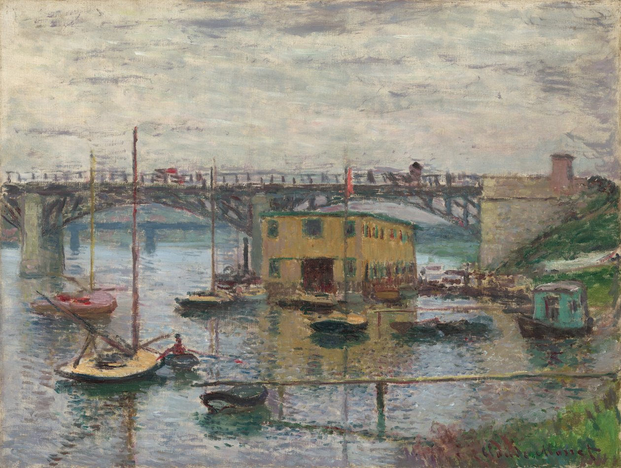 Brug bij Argenteuil op een grijze dag door Claude Monet