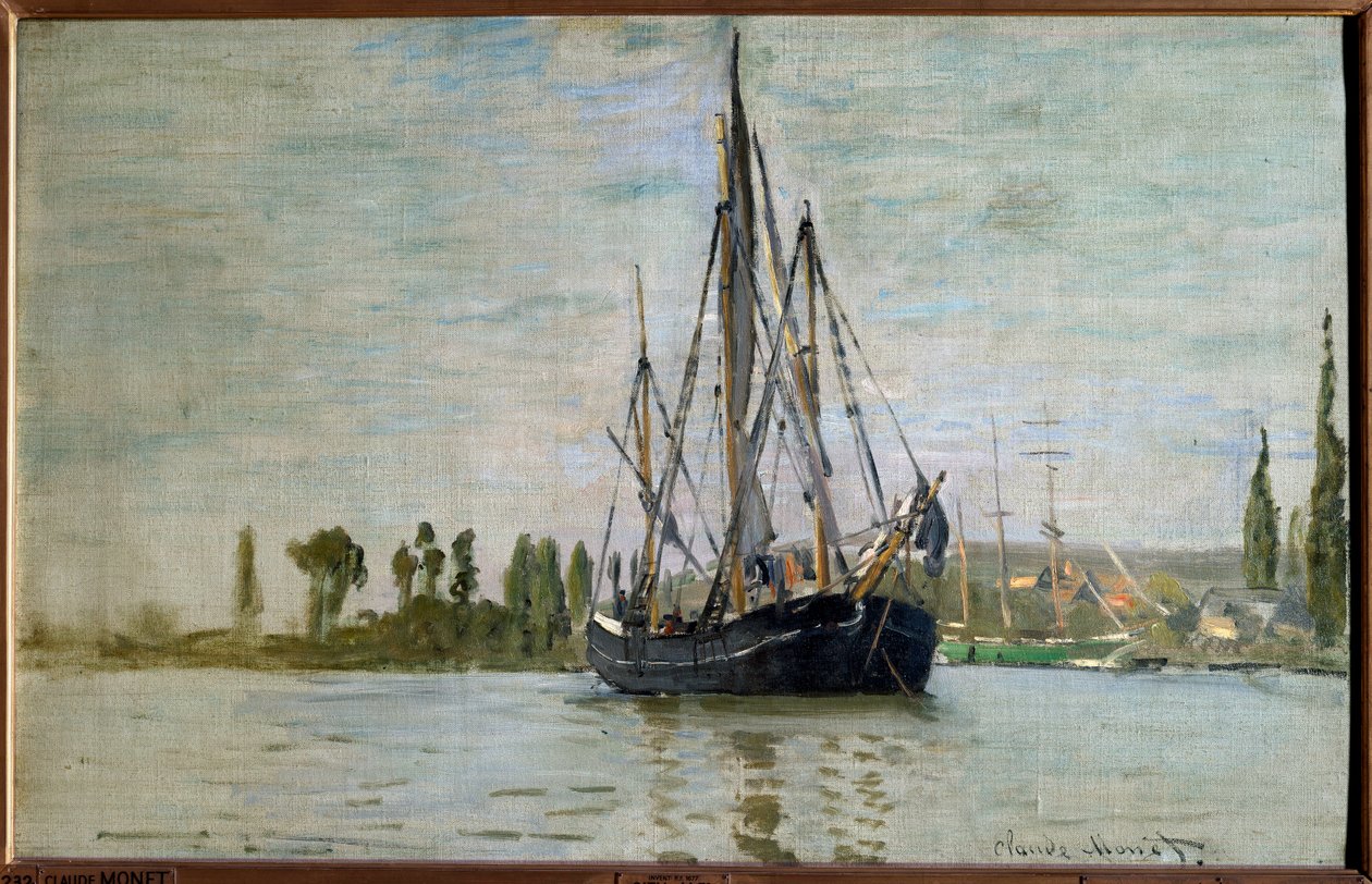 Chasse-maree voor anker bij Rouen door Claude Monet