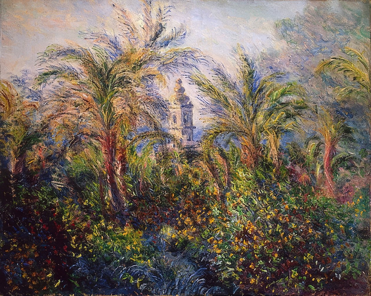 Tuin in Bordighera, impressie in de ochtend door Claude Monet