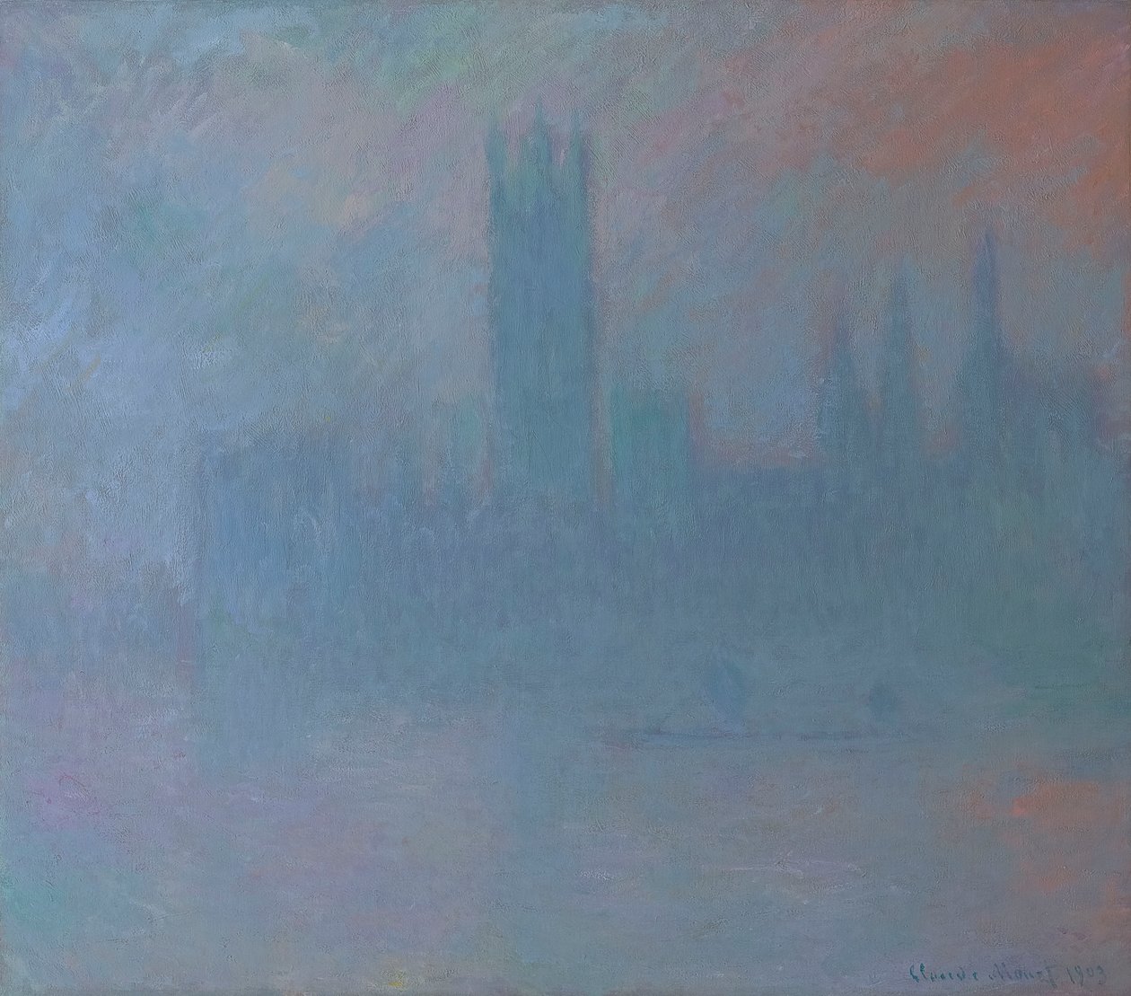 Houses of Parliament in de mist (1903) door Claude Monet