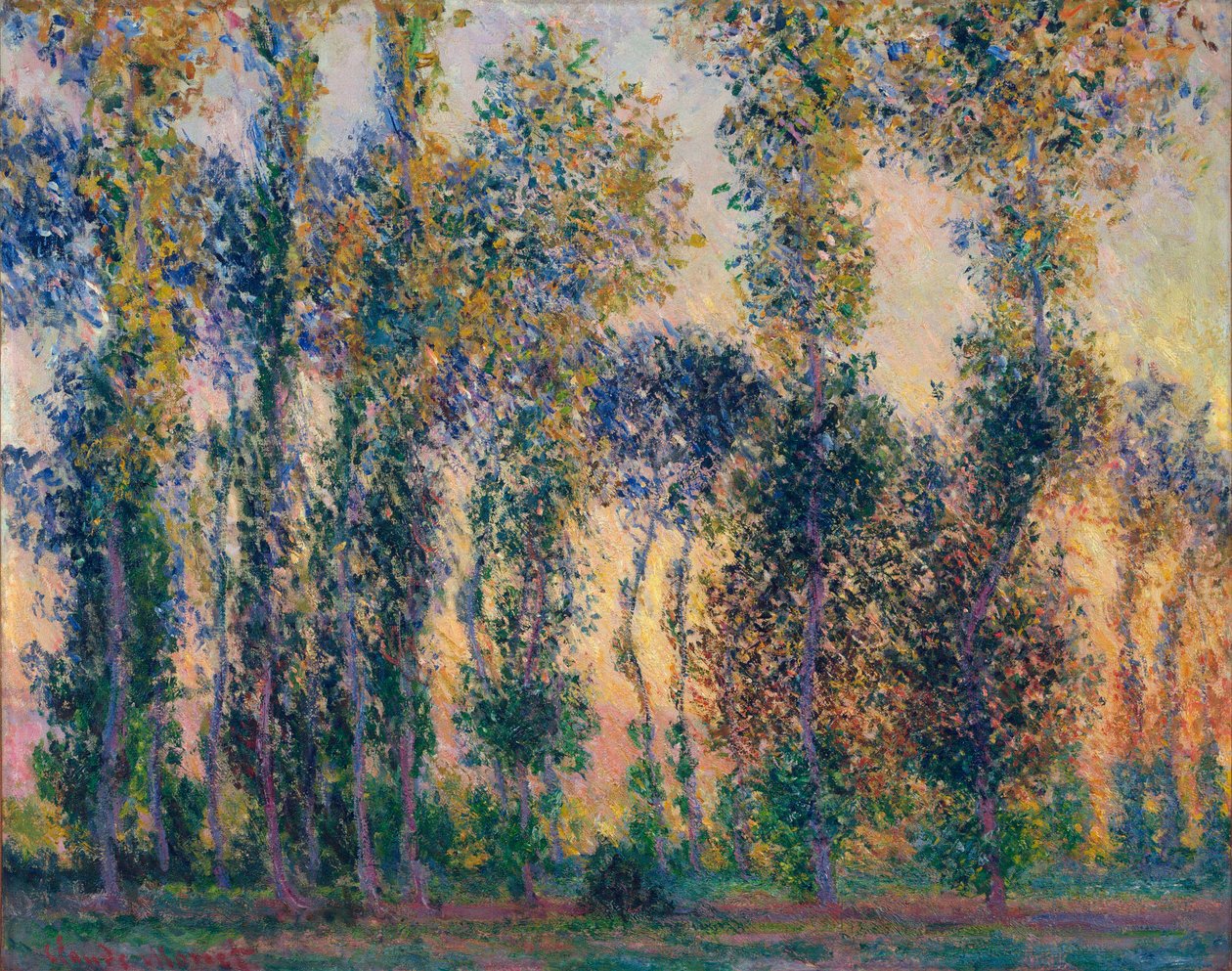 De populieren in Giverny, zonsopgang door Claude Monet