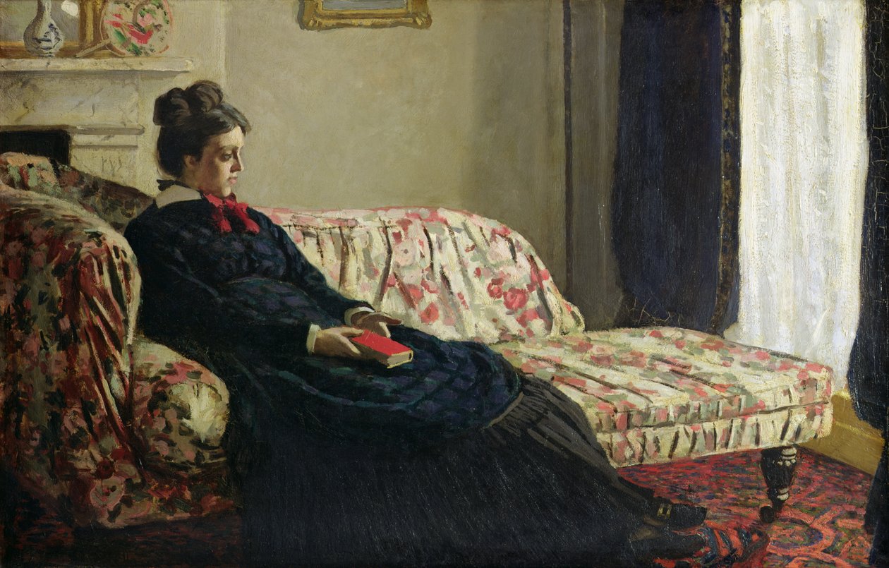 Meditatie, of Madame Monet op de Bank door Claude Monet