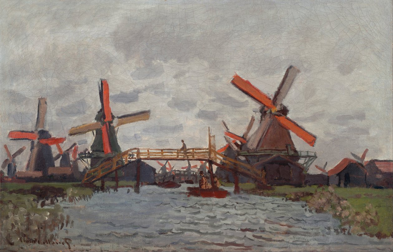 Mills at Westzijderveld near Zaandam door Claude Monet