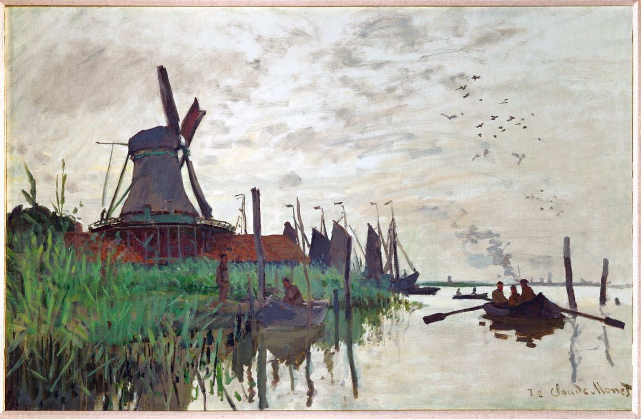 Moulin a Zaandam (olieverf op doek) door Claude Monet