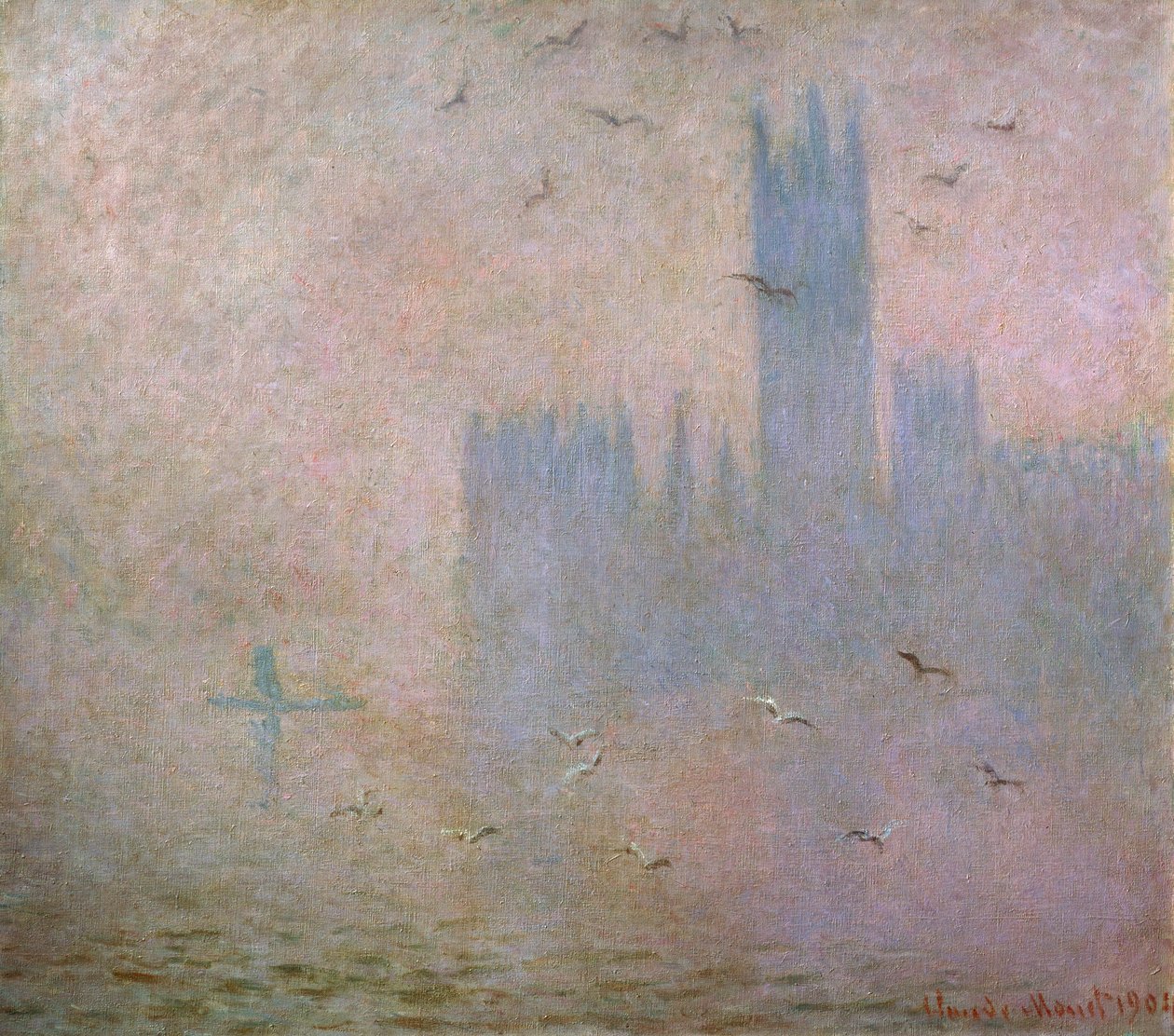 Meeuwen. De Theems in Londen. Het Parlement, 1903-1904 door Claude Monet