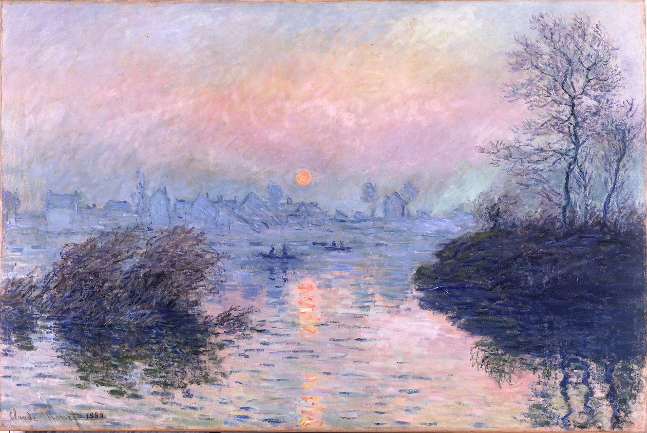 Zonsondergang aan de Seine bij Lavacourt, wintereffect door Claude Monet