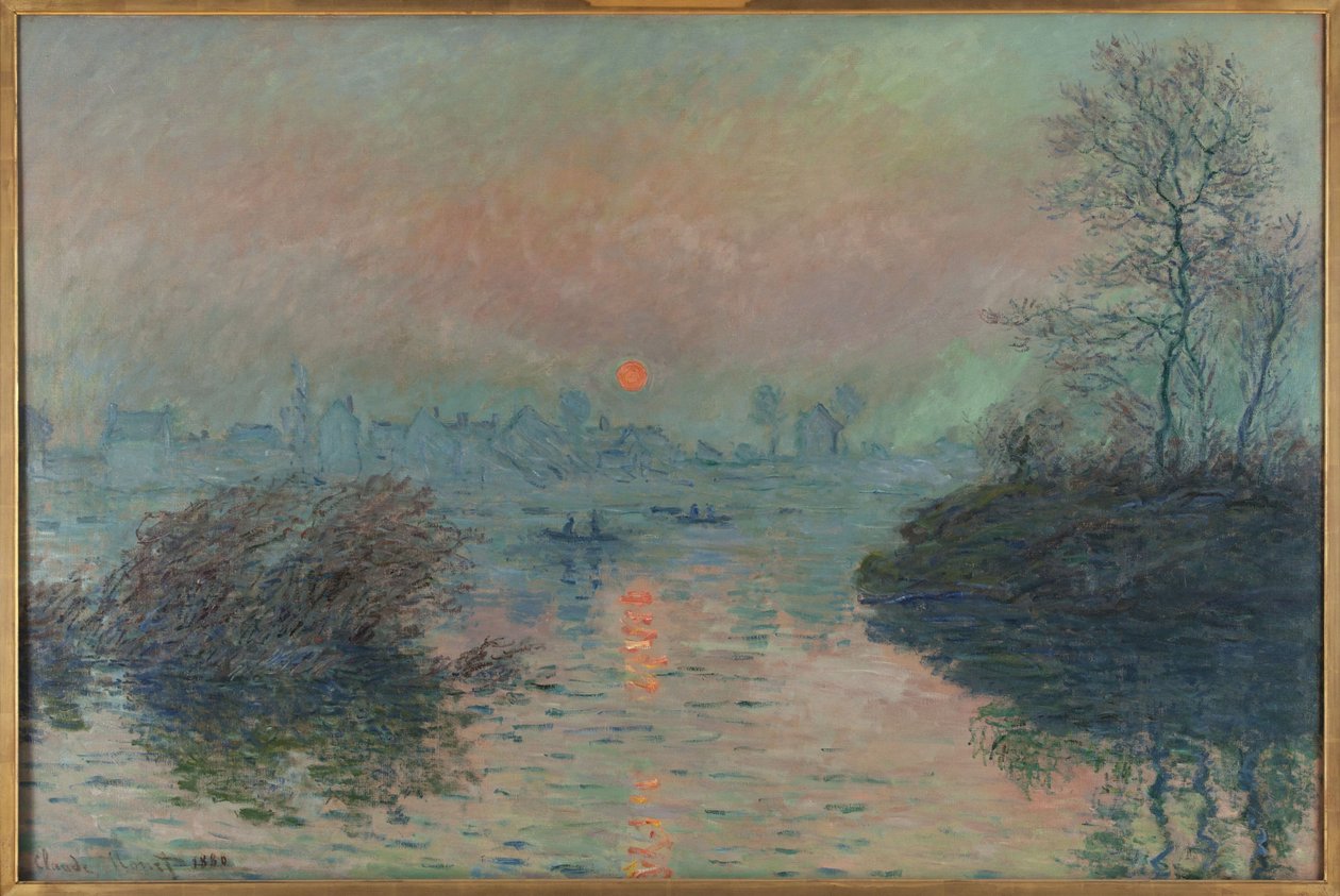 Zonsondergang op de Seine bij Lavacourt, wintereffect door Claude Monet