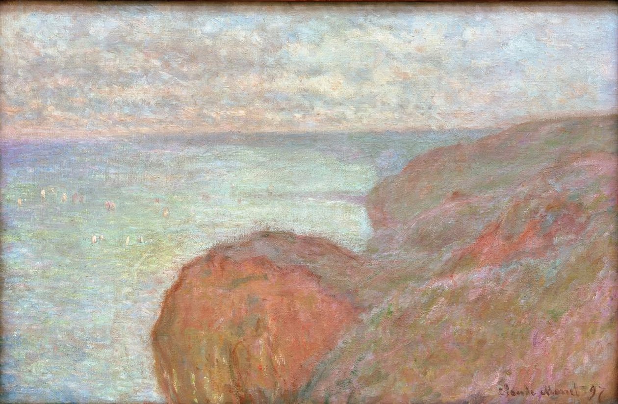 Op de Klif bij Dieppe, bewolkte lucht door Claude Monet