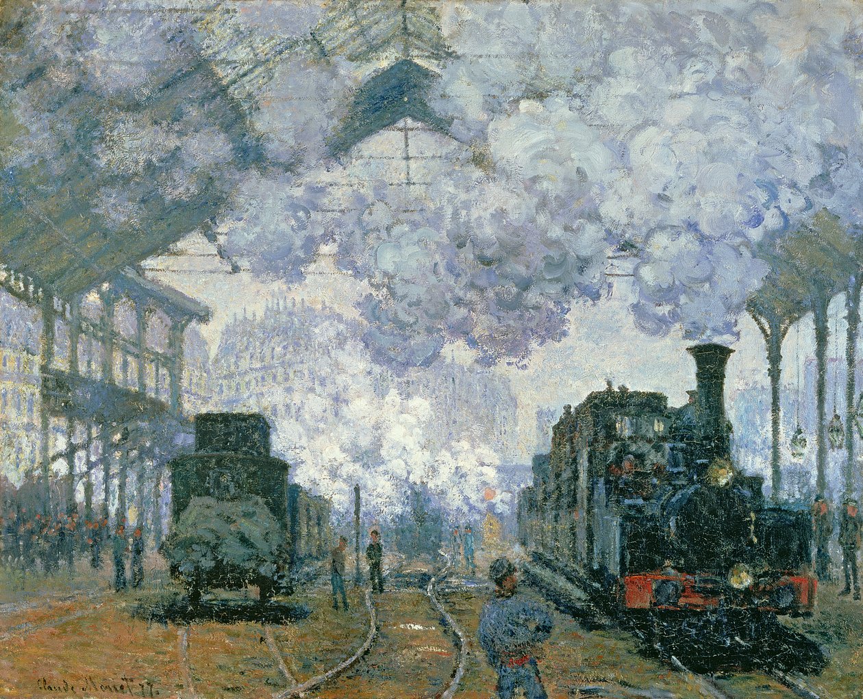 Het Gare Saint-Lazare: Aankomst van een trein, 1877 door Claude Monet