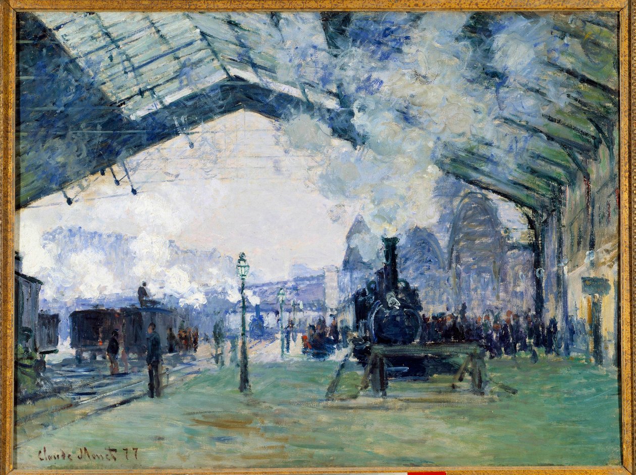 Zicht op het Saint Lazare treinstation in Parijs en de Normandië trein door Claude Monet