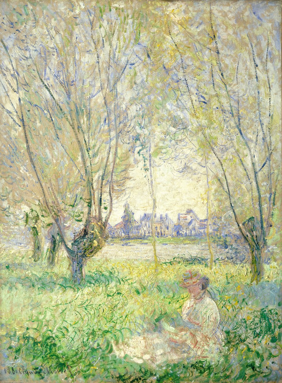 Vrouw Zittend onder de Wilgen, 1880 door Claude Monet