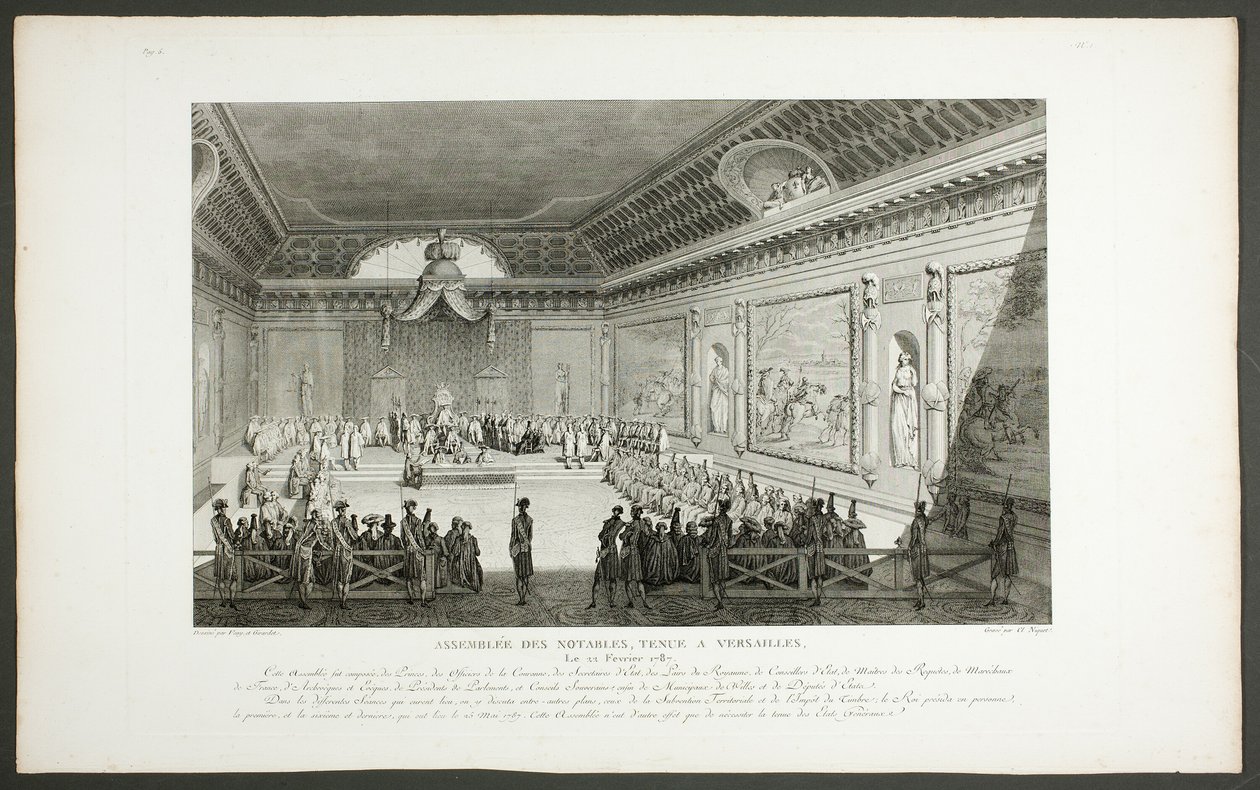 Vergadering van opmerkelijke personen, gehouden in Versailles, uit de serie Tableaux historiques de la Révolution française door Claude Niquet