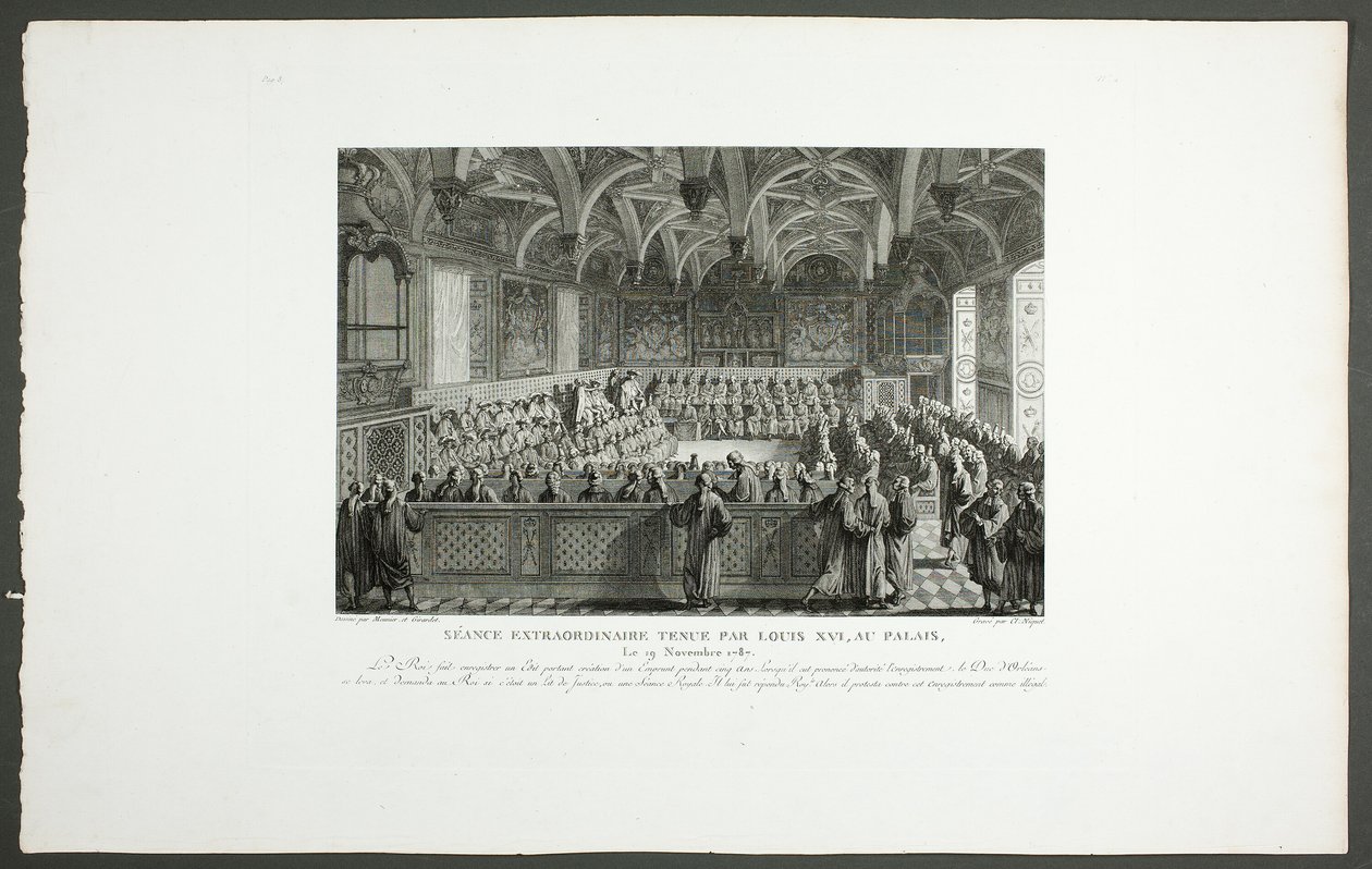 Bijzondere zitting van Lodewijk XVI in het paleis, uit de serie Tableaux historiques de la Révolution française door Claude Niquet