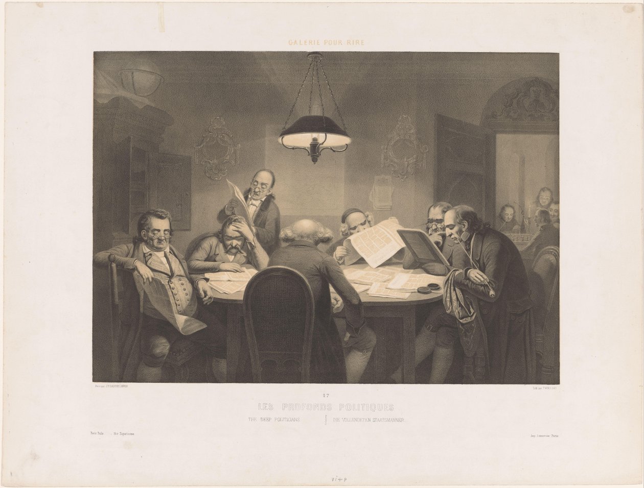 Lezende mannen rond een tafel door Claude Thielley