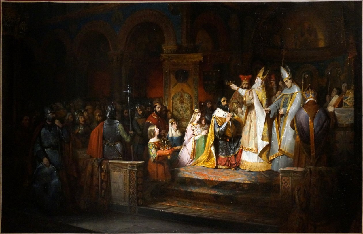 Karel de Grote gekroond tot koning van Italië door paus Adrianus I in Milaan, 774 door Claudius Jacquand
