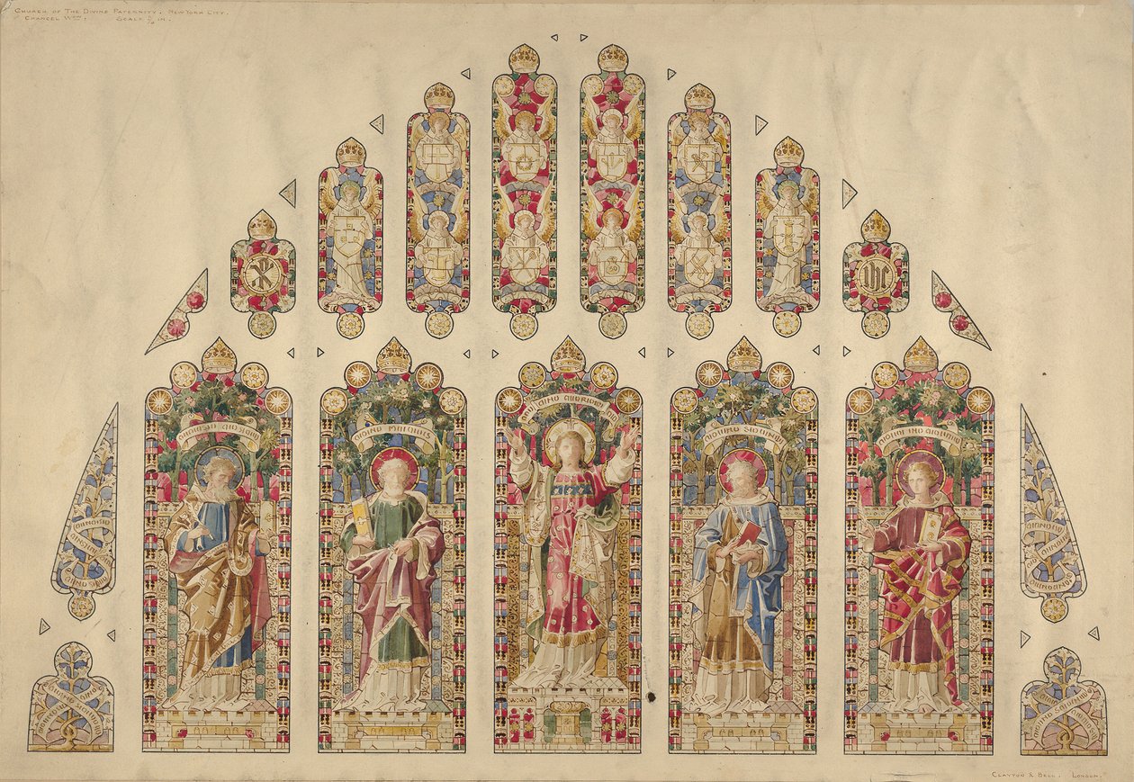 Ontwerp voor een Ramen met Meerdere Panelen, Kerk van de Goddelijke Vaderschap, New York door Clayton and Bell