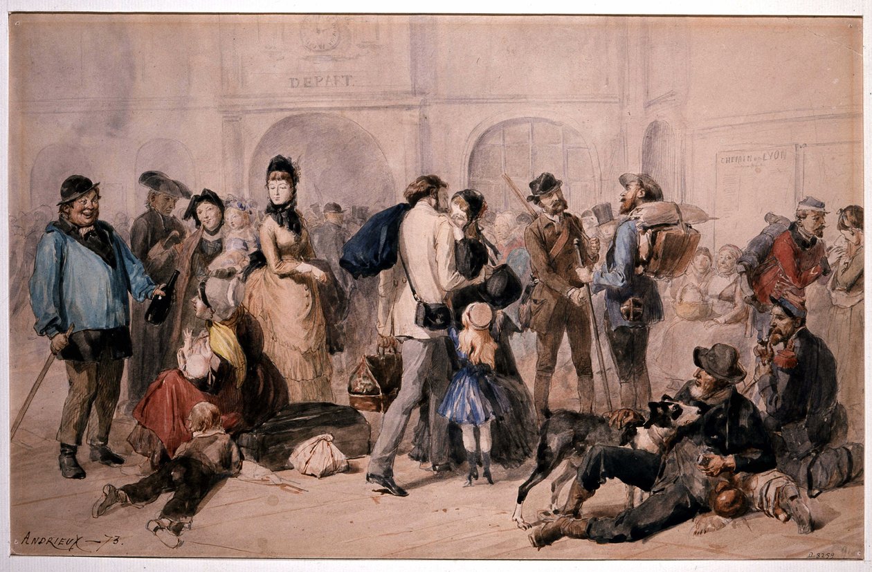 Mensenmassa in de lobby van het Gare de Lyon door Clément Auguste Andrieux