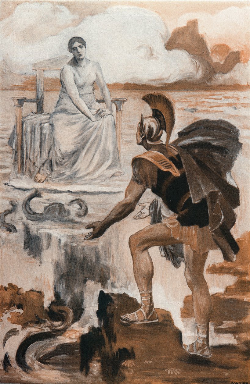 Achilles roept zijn moeder Thetis aan. Illustratie door Clement Gontier (1876-1918) voor Homeros