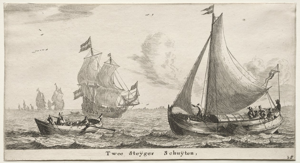 Verschillende schepen en uitzichten van Amsterdam, deel II: Twee pierboten door Clement de Jonghe