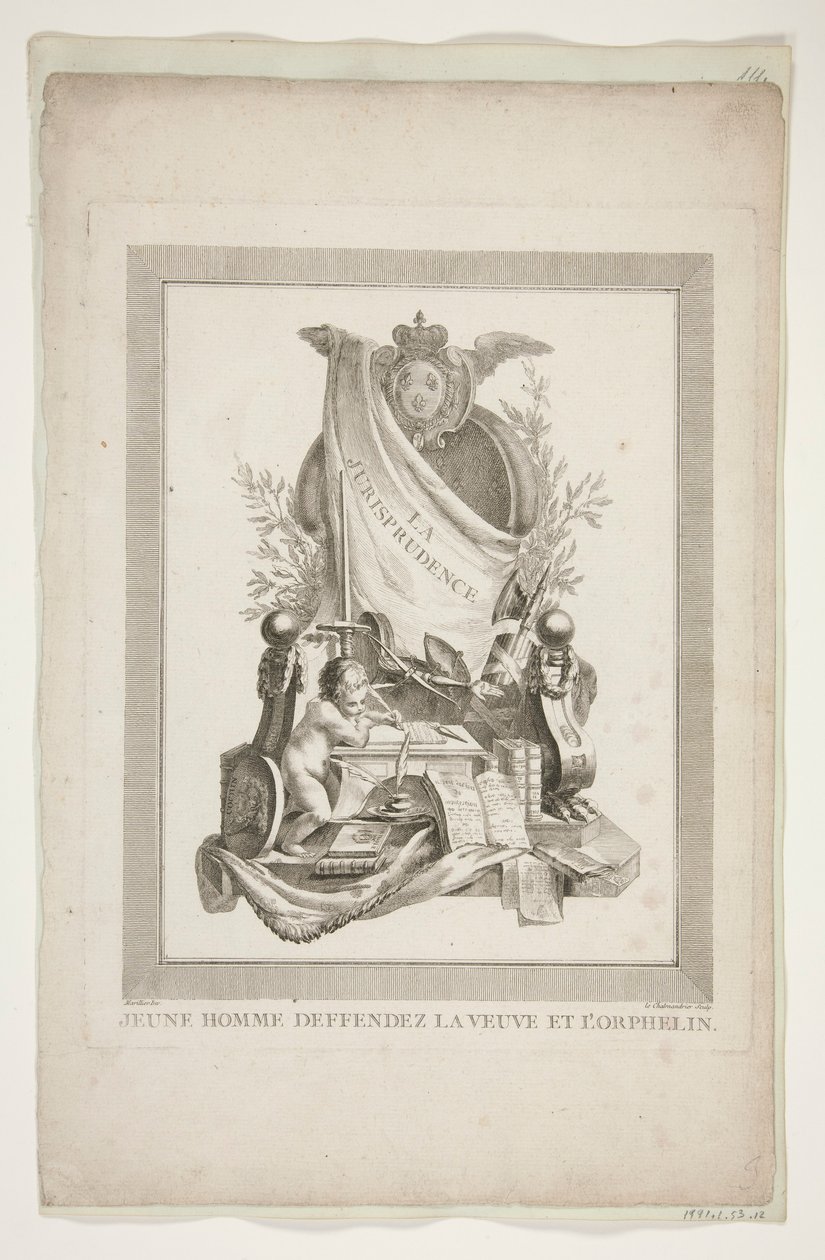 Elf bladen uit Nouveaux Trophees et Cartouches representant les arts et les sciences door Clément Pierre Marillier