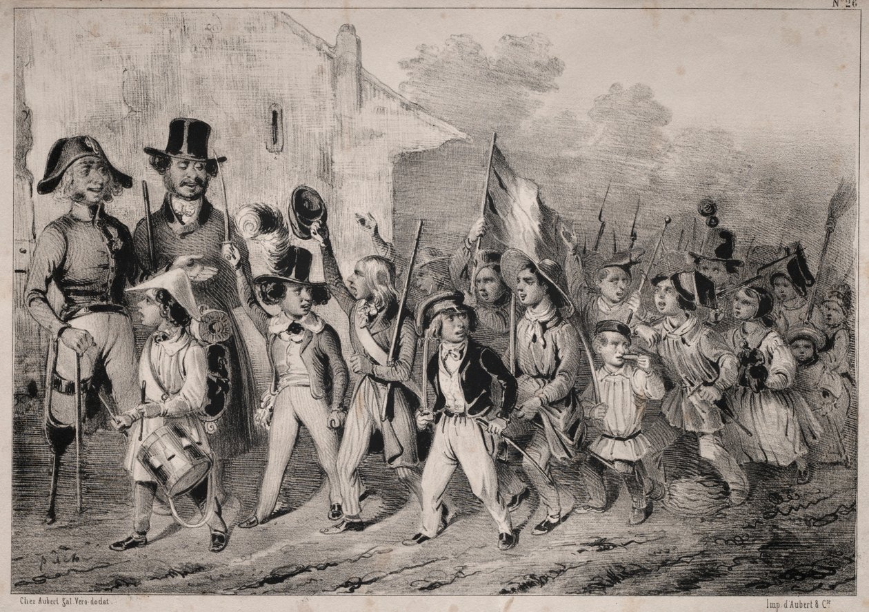 Actualités: Bon! Les moutards en veulent sussi! quand on parle de guerre!..., 1840 door Clémente Pruche