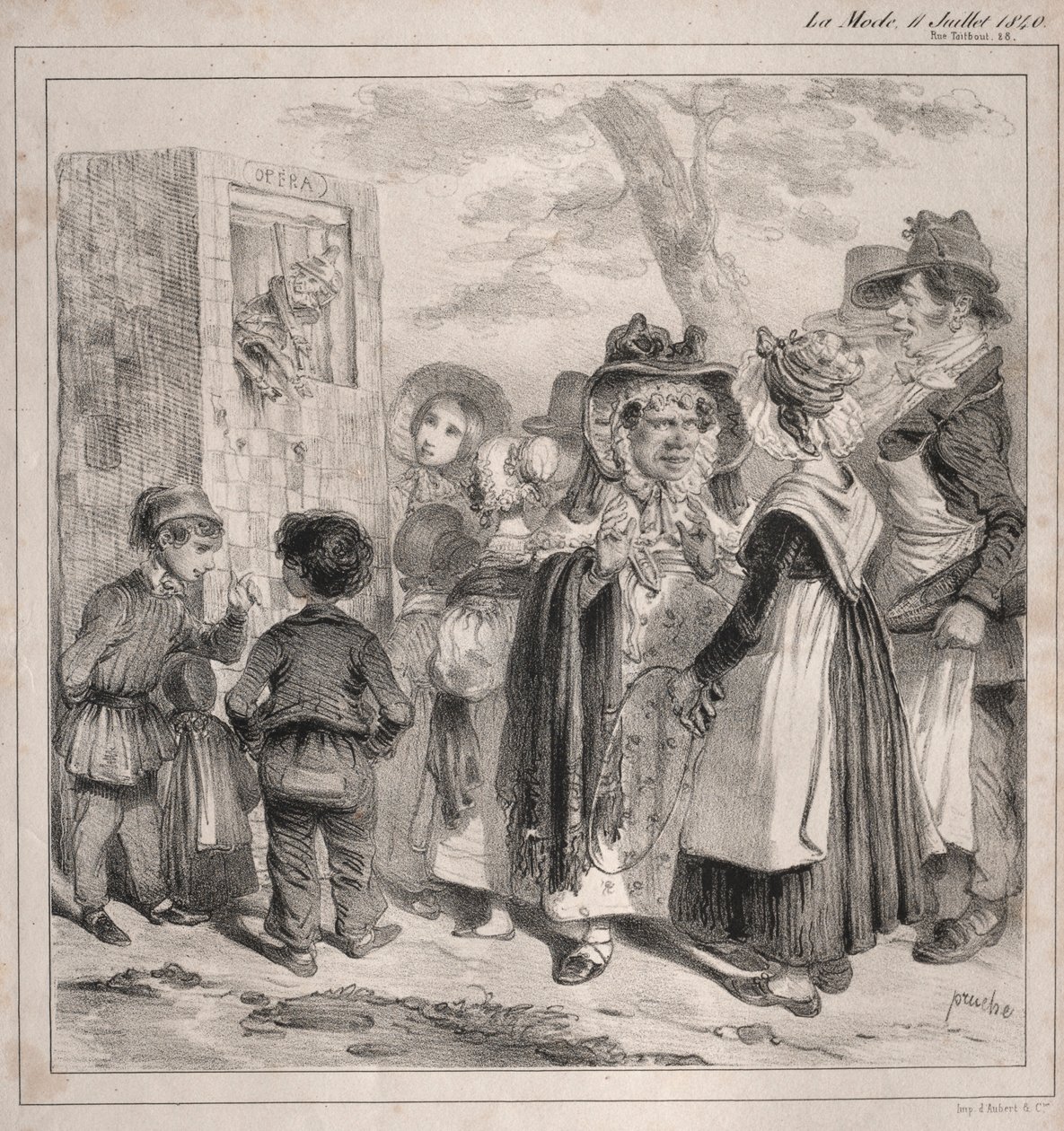 Zie je mijn beste! het is de politie die deze marionetten laat spelen, om af te leiden..., 1840 door Clémente Pruche