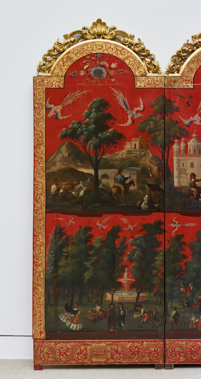 Biombo met uitzichten op Mexico-Stad door Colonial Spanish