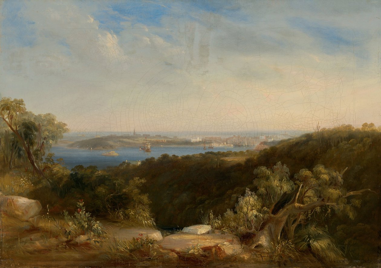 Uitzicht op Sydney Harbour met Sydney Cove door Conrad Martens