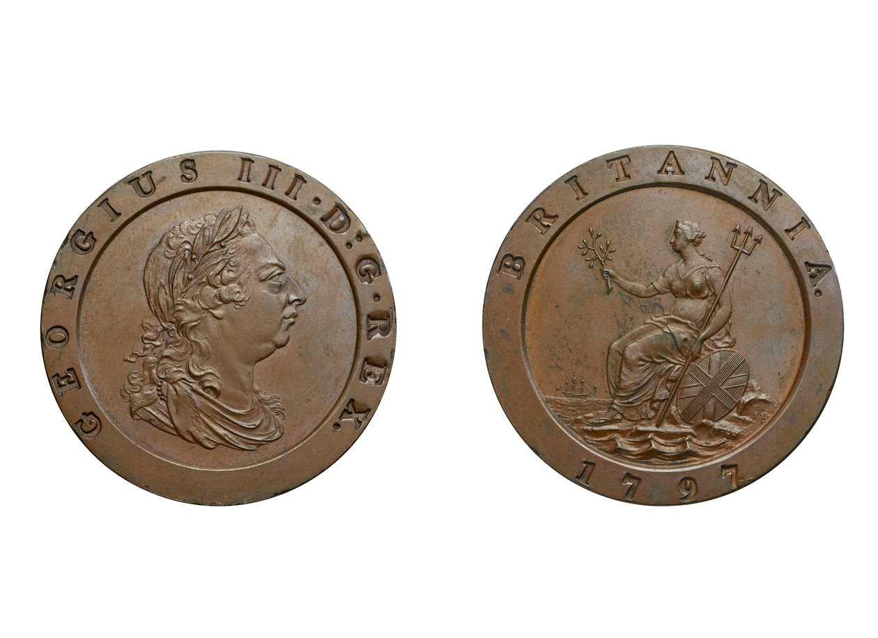 Karrewiel twopence, 1797 door Conrad Heinrich Küchler