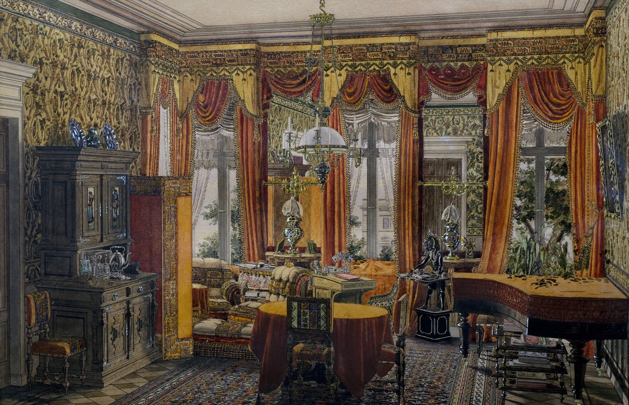 Berlijnse salon, aquarel door Conrad von Muralt door Conrad von Muralt