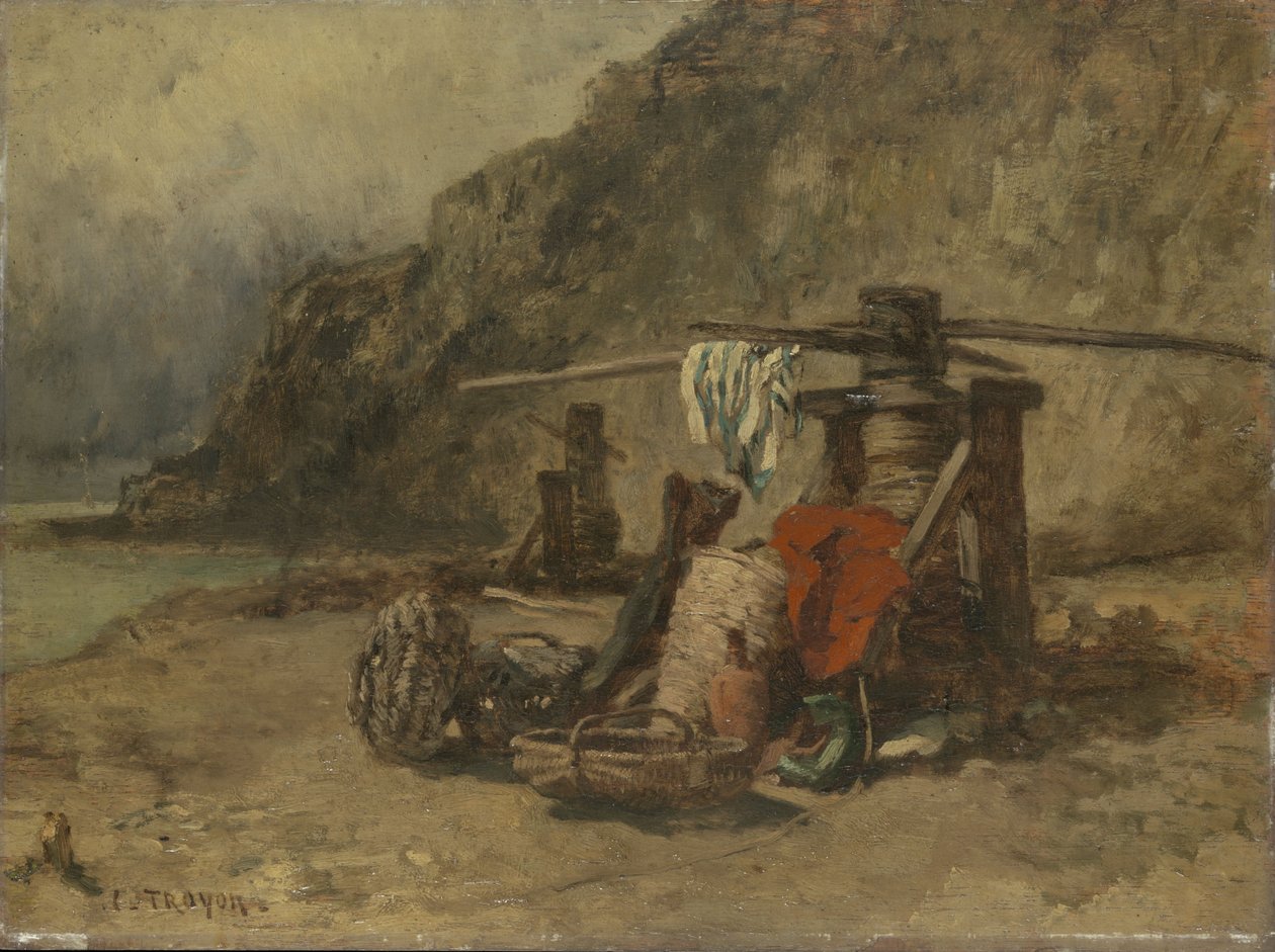Strandgezicht met kaapstanders door Constant-Emile Troyon