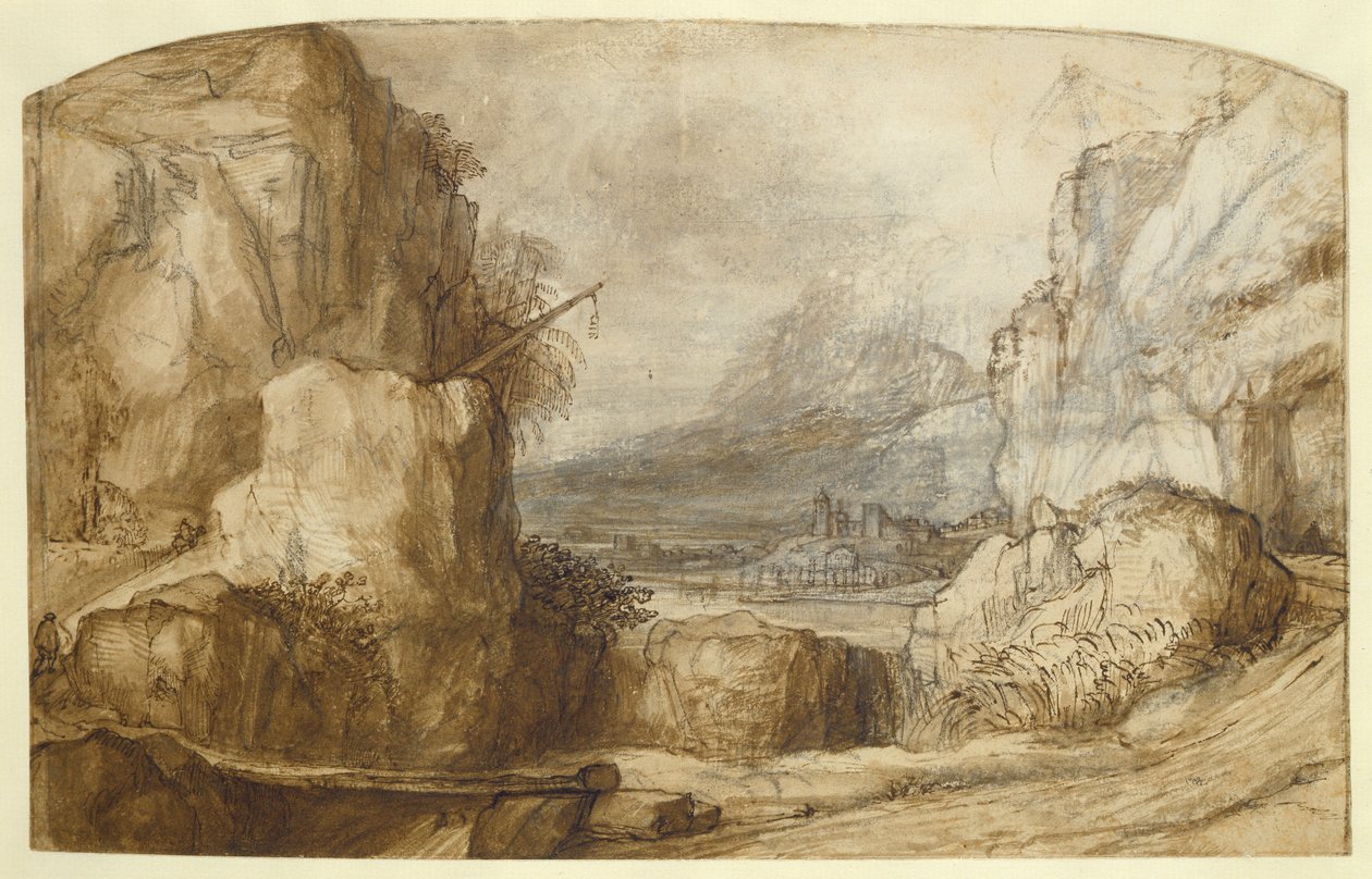 Bergachtig landschap door Constantin Daniel van Renesse