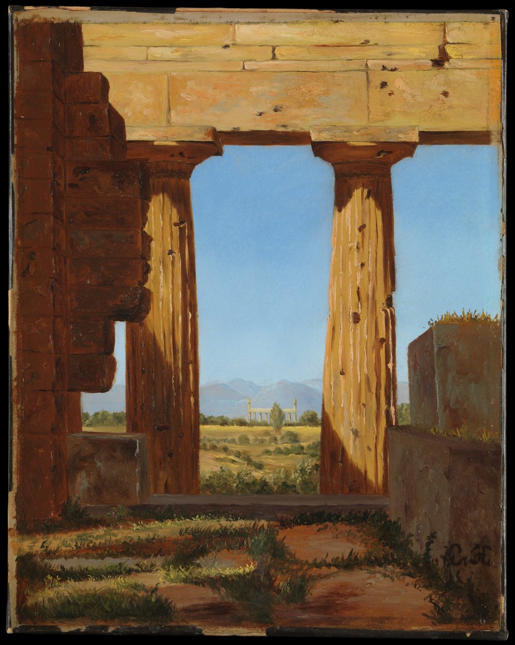 Zuilen van de Tempel van Neptunus in Paestum door Constantin Hansen