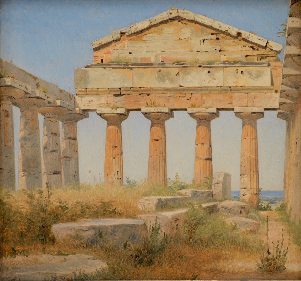 Deens:  Athenatemplet i Pæstum De tempel van Athena in Paestum door Constantin Hansen