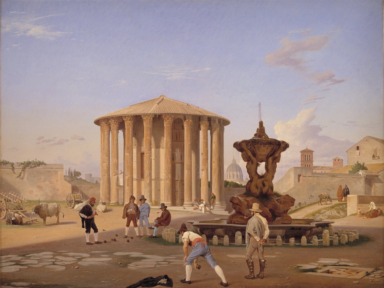 Piazza della Bocca della Verità met de zogenaamde Vesta Tempel in Rome door Constantin Hansen