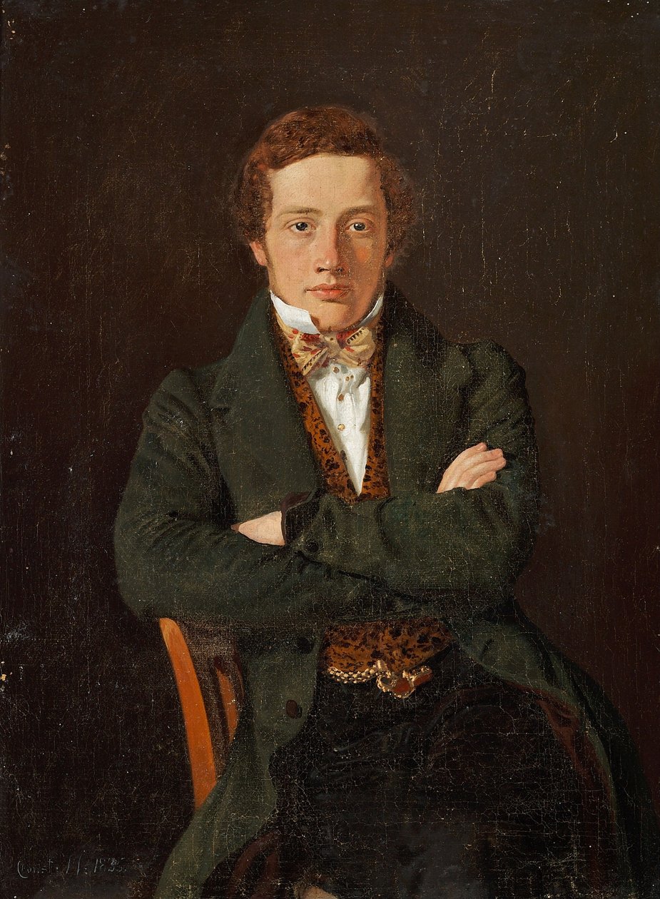 Portret van Martin Hammerich (1811-1881), later hoogleraar, portret driekwart lengte, en face door Constantin Hansen