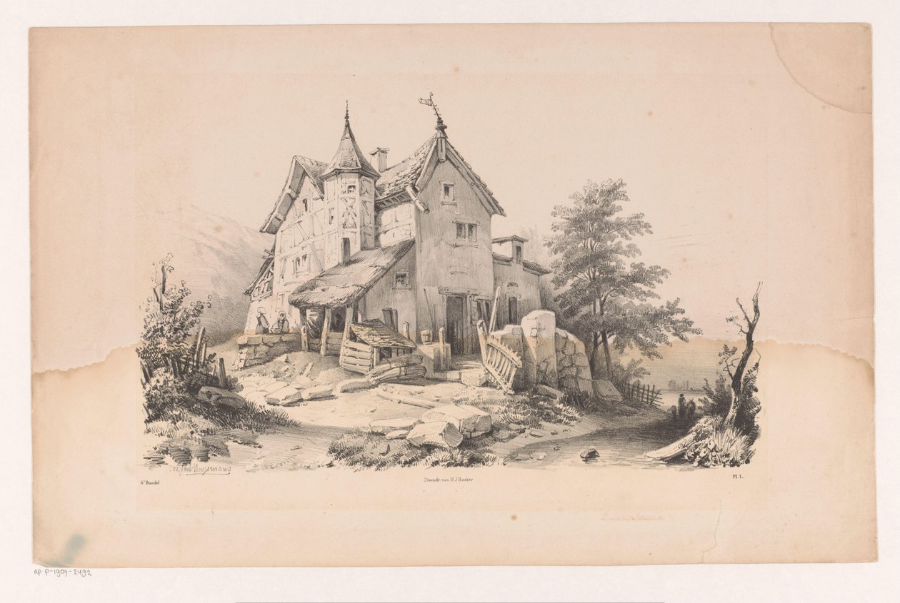 Biddende figuren in een landschap door Constantinus Cornelis Huysmans