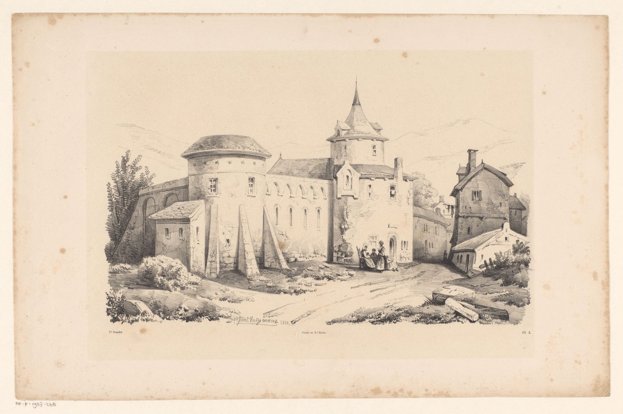 Fort in dorp door Constantinus Cornelis Huysmans