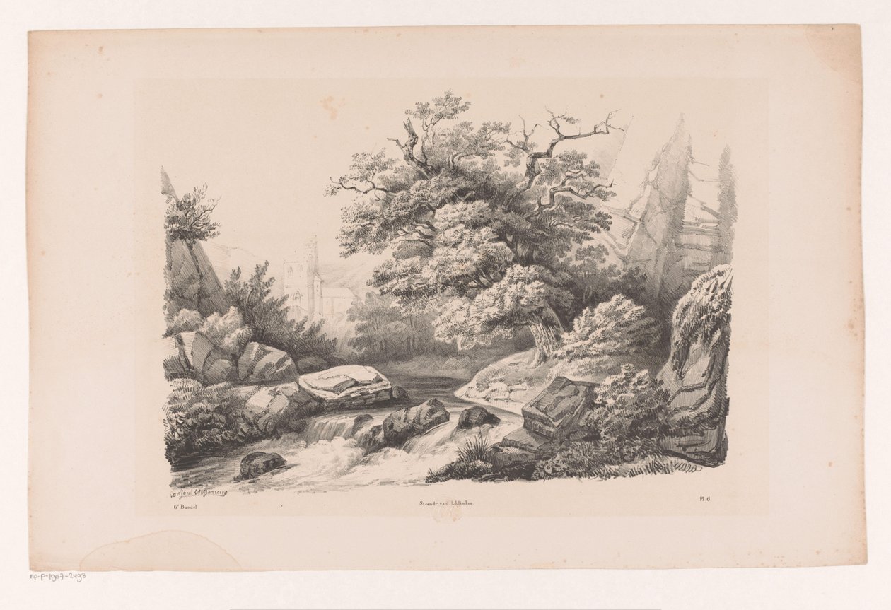 Rotslandschap met beek door Constantinus Cornelis Huysmans