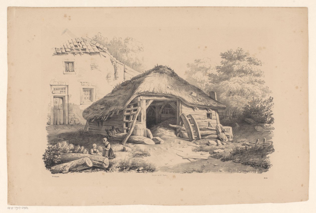 Stal bij boerderij door Constantinus Cornelis Huysmans