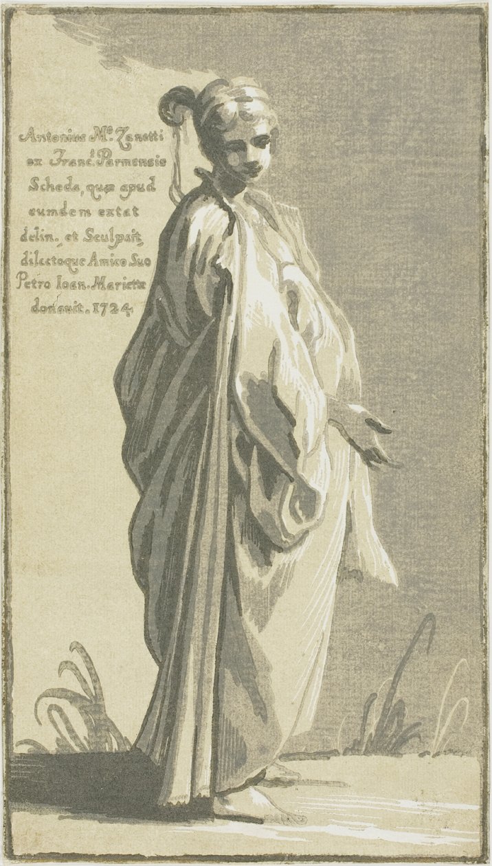 Jonge vrouw staand, naar rechts gedraaid door Conte Antonio Maria Zanetti the Elder