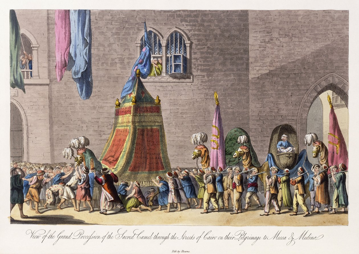 Uitzicht op de Grote Processie van de Heilige Kameel door de Straten van Caïro op hun Bedevaart naar Mekka en Medina door Cooper (after) Willyams