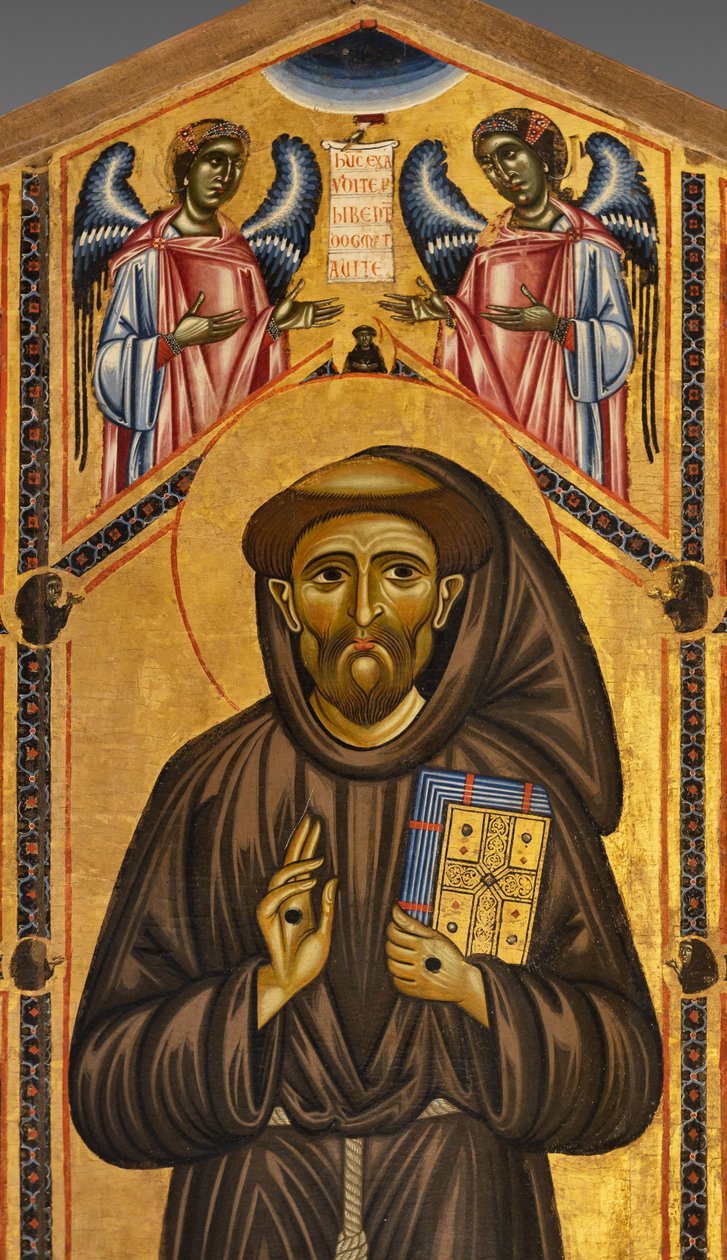 Bardi Sint-Franciscus altaarstuk en twintig verhalen uit zijn leven, de Bardi-kapel, detail van de heilige en engelen door Coppo di Marcovaldo