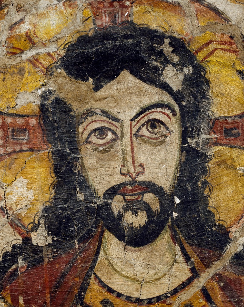 Hoofd van Christus ondersteund door twee engelen (detail) door Coptic Coptic