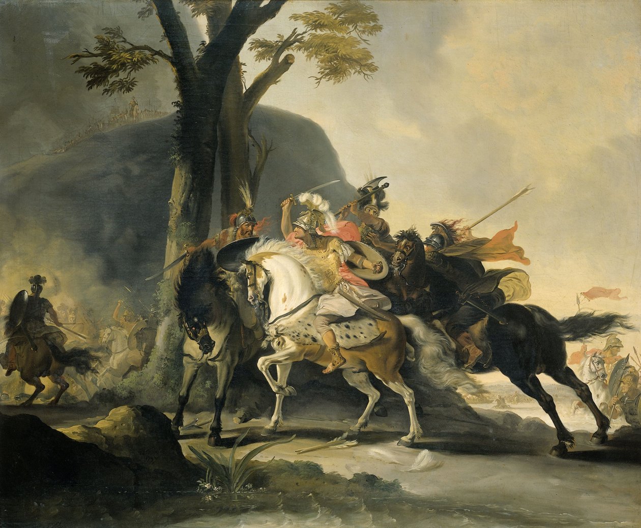 Alexander de Grote bij de Slag aan de Granicus in 334 v.Chr. tegen de Perzen door Cornelis Troost