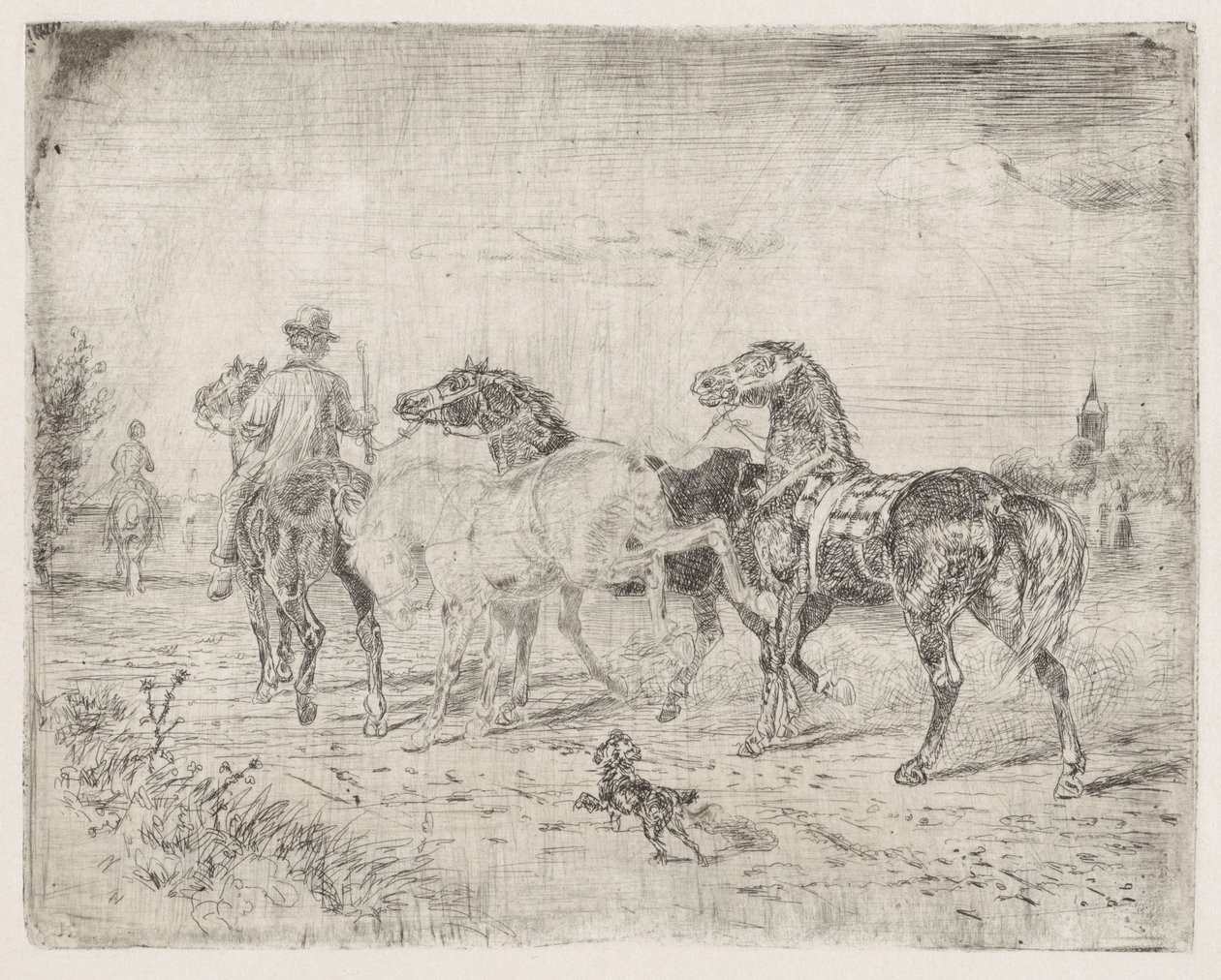 Ruiters met paarden door Cornelis Albertus Johannes Schermer