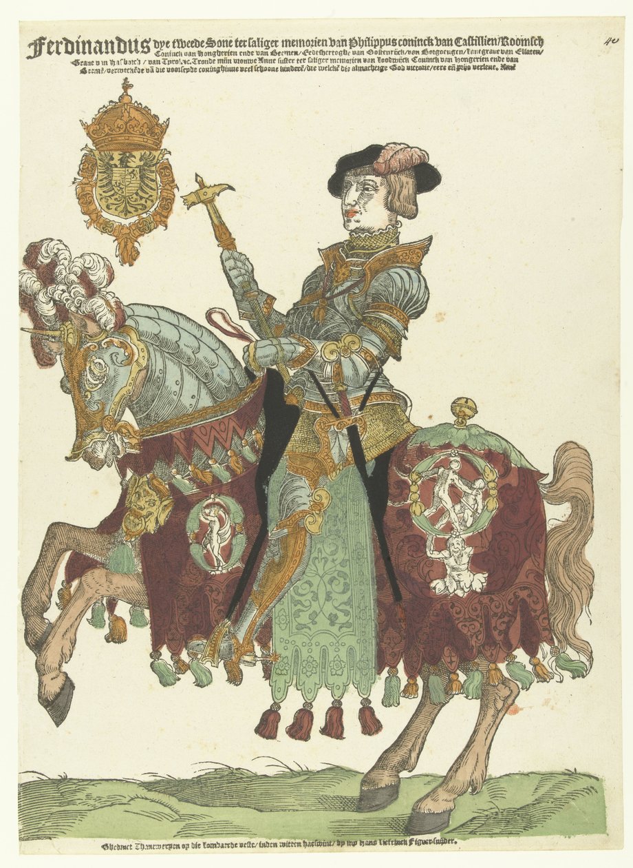 Portret van Ferdinand I van Oostenrijk te paard door Cornelis Anthonisz. (manner of)