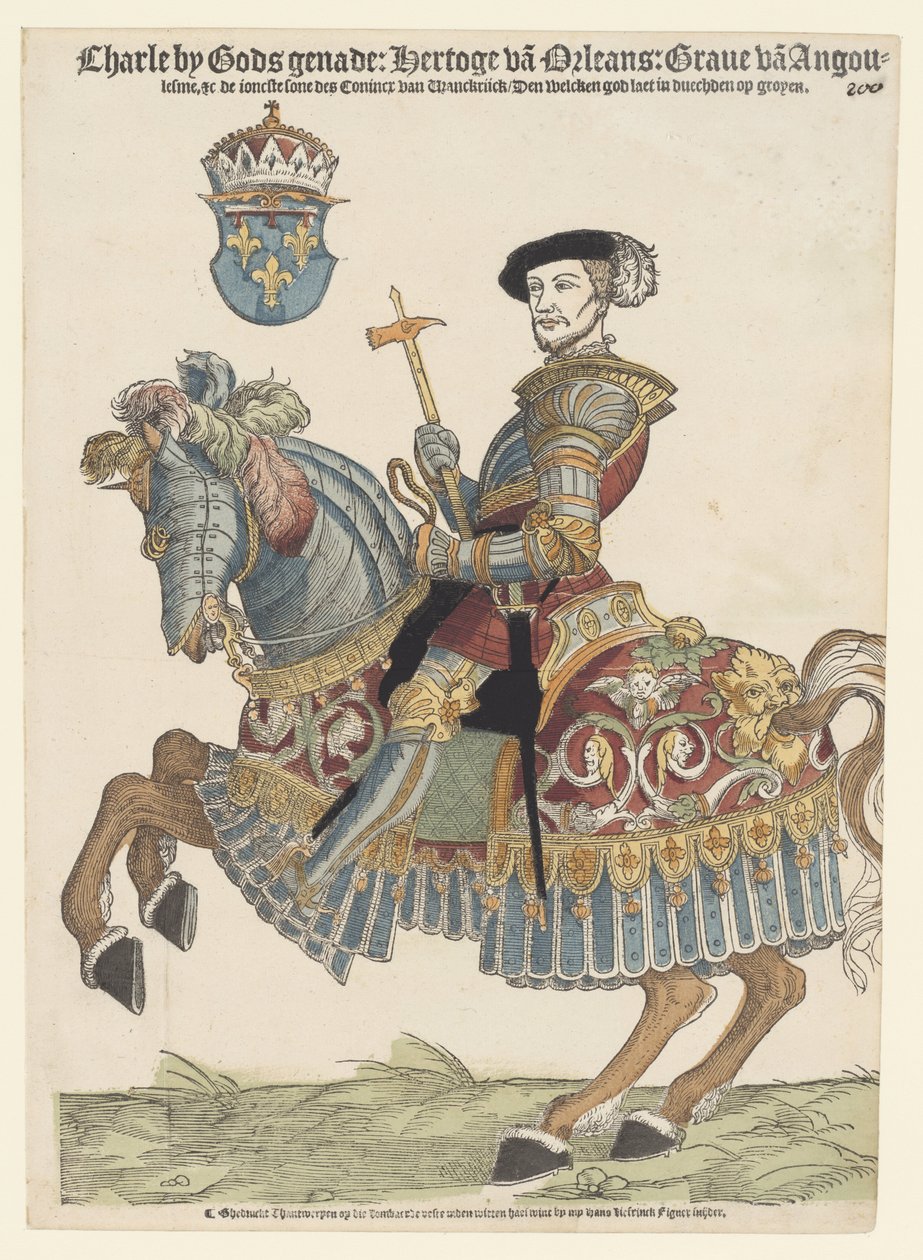 Portret van Karel van Orléans te paard door Cornelis Anthonisz. (manner of)