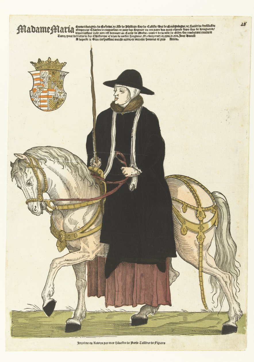 Portret van Maria van Hongarije te paard door Cornelis Anthonisz. (manner of)