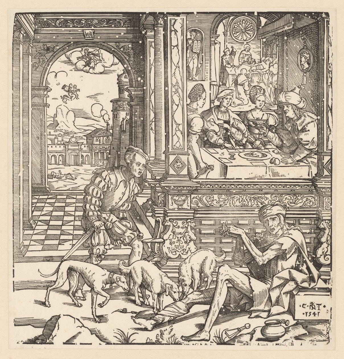 De rijke man en de arme Lazarus door Cornelis Anthonisz.